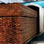 Thermally modified wood leaving a Moldrup TMT plant in Chile