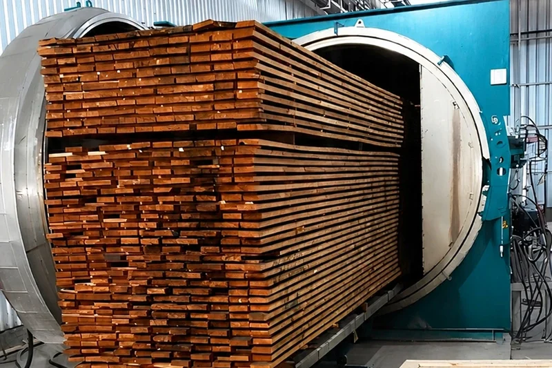 Thermally modified wood leaving a Moldrup TMT plant in Chile